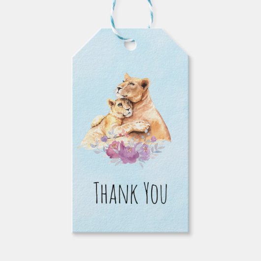 可愛い水彩母獅子&かわいい子ありがとう ギフトタグ (正面)