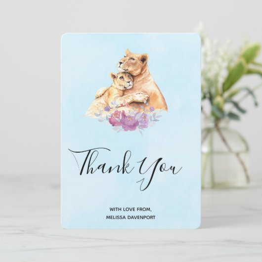 可愛い水彩母獅子&かわいい子ありがとう サンキューカード (スタンド正面)