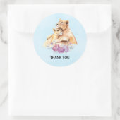 可愛い水彩母獅子&かわいい子ありがとう ラウンドシール (バッグ)