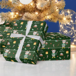 可愛い水彩牛ホールディングバンドケーキのクリスマス ラッピングペーパー