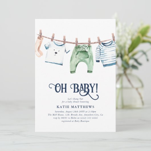 可愛い水彩男の子オつるベイビーシャワー 招待状 (スタンド正面)