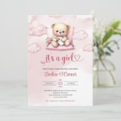 可愛い水彩眠るテディベア少女 招待状 (スタンド正面)