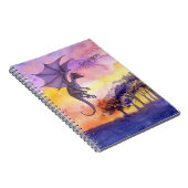 可愛い水彩紫の魔法のドラゴン飛んでいる ノートブック (右側)