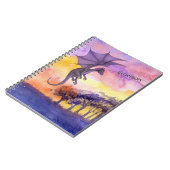 可愛い水彩紫の魔法のドラゴン飛んでいる ノートブック (左側)