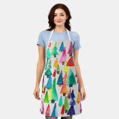 可愛い水彩色のクリスマスツリー エプロン (着用した状態)