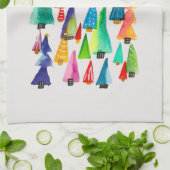 可愛い水彩色のクリスマスツリー キッチンタオル (折り畳み)