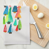 可愛い水彩色のクリスマスツリー キッチンタオル (四つ折り)