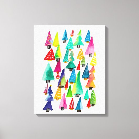 可愛い水彩色のクリスマスツリー キャンバスプリント (正面)