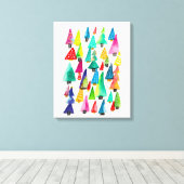 可愛い水彩色のクリスマスツリー キャンバスプリント (インサイチュ (ウッドフロア))