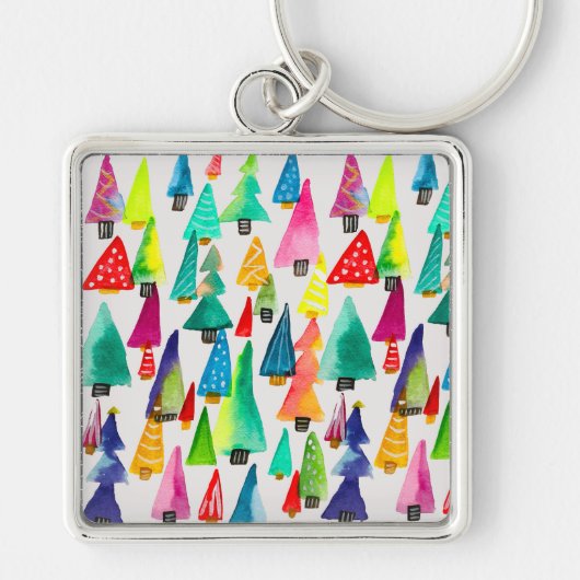 可愛い水彩色のクリスマスツリー キーホルダー (正面)