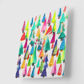 可愛い水彩色のクリスマスツリー スクエア壁時計 (傾斜)