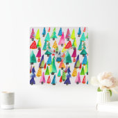 可愛い水彩色のクリスマスツリー スクエア壁時計 (ホーム)