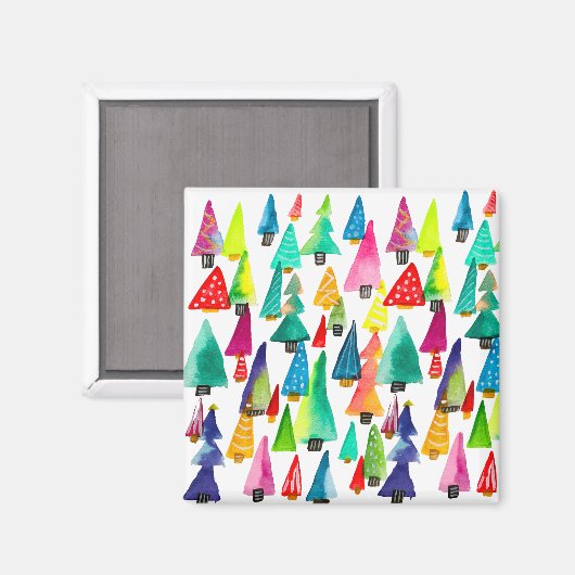 可愛い水彩色のクリスマスツリー マグネット (正面/裏面)