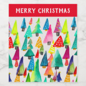 可愛い水彩色のクリスマスツリー ワインラベル (シングルラベル)