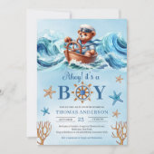 可愛い水彩色テディベアのセーラーアホイ少年 招待状 (正面)