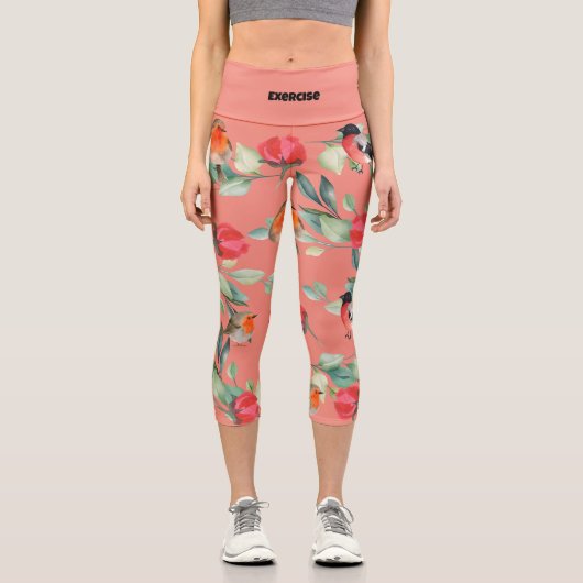 可愛い水彩花模様lカスタムエクササイズ カプリレギンス (正面)