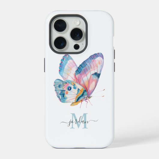 可愛い水彩蝶とモノグラム iPhoneケース (裏面)