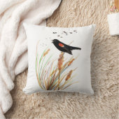 可愛い水彩赤翼ブラックバード動物自然 クッション (ブランケット)