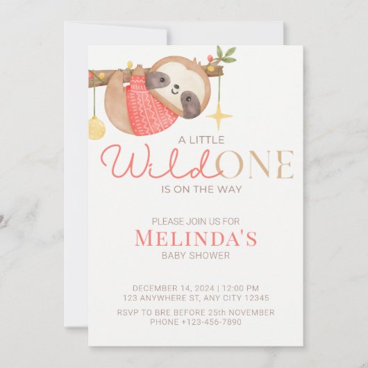 可愛い水彩野生のワンスロスベビーシャワー 招待状 (正面)