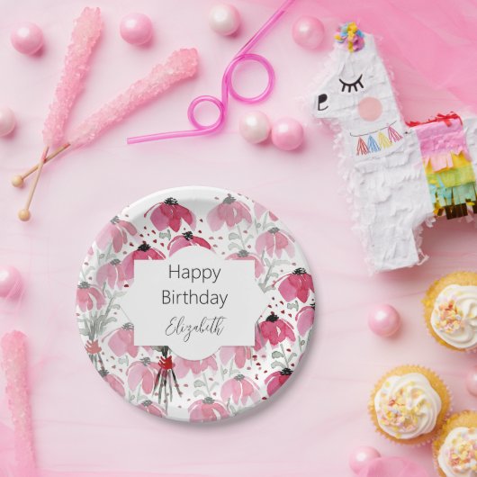 可愛い水彩野草ピンク色 ペーパープレート (パーティー)