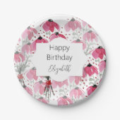 可愛い水彩野草ピンク色 ペーパープレート (正面)