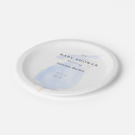 可愛い水彩青い綿菓子ベビーシャワー ペーパープレート (アングル)
