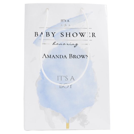 可愛い水彩青い綿菓子ベビーシャワー ミディアムペーパーバッグ (正面)