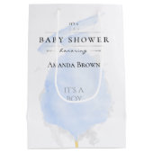 可愛い水彩青い綿菓子ベビーシャワー ミディアムペーパーバッグ (裏面)