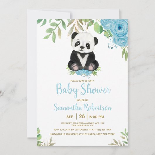 可愛い水彩青少年クマ赤ちゃんシャワー写真 招待状 (正面)