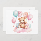 可愛い水彩風船テディベアPink Cloud ポストカード (正面/裏面)