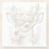 可愛い水彩鹿の花リース ガラスコースター (裏面)