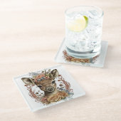 可愛い水彩鹿の花リース ガラスコースター (アングル)