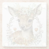 可愛い水彩鹿の花リース ガラスコースター (裏面)