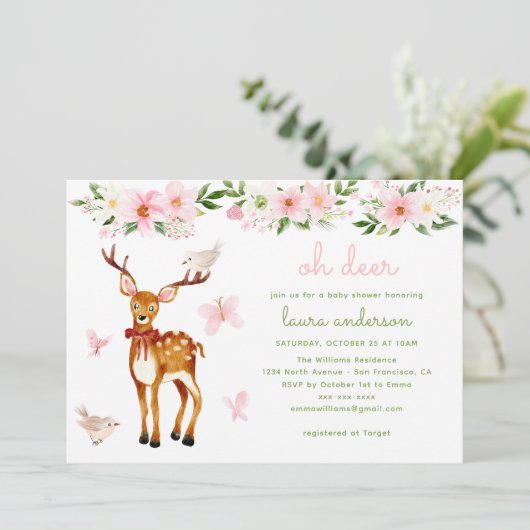 可愛い水彩鹿林の赤ちゃんシャワー 招待状 (スタンド正面)