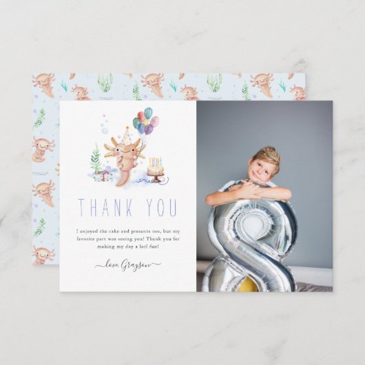 可愛い水彩Axolotlありがとう写真 サンキューカード (正面/裏面)