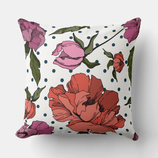 可愛い水玉模様背景彫刻フローラ クッション (正面)