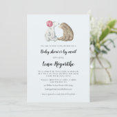 可愛い水色がベビーシャワーをメールで運ぶ 招待状 (スタンド正面)