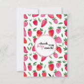 可愛い水色のイチゴのパタ感謝していーン サンキューカード (正面)