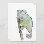 可愛い水色のカメレオン 招待状 (正面/裏面)