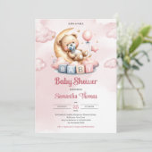 可愛い水色のテディベア 招待状 (スタンド正面)