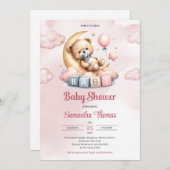 可愛い水色のテディベア 招待状 (正面/裏面)