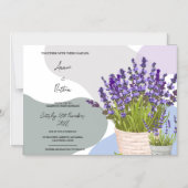 可愛い水色のバスケットに入ったラベンダー結婚の茎 マグネット招待状 (正面)