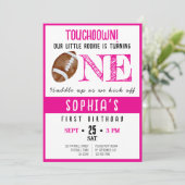 可愛い水色のルーキーサッカーガール1st誕生日 招待状 (スタンド正面)