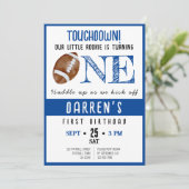 可愛い水色のルーキーサッカーボーイ1歳の誕生日 招待状 (スタンド正面)