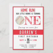 可愛い水色のルーキー野球1歳の誕生日 招待状 (正面)