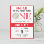 可愛い水色のルーキー野球1歳の誕生日 招待状 (スタンド正面)