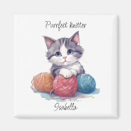 可愛い水色の子猫と糸名前をカスタムする マグネット