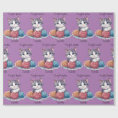 可愛い水色の子猫と糸名前をカスタムする ラッピングペーパー (フラット)