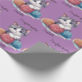 可愛い水色の子猫と糸名前をカスタムする ラッピングペーパー (角)