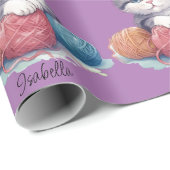 可愛い水色の子猫と糸名前をカスタムする ラッピングペーパー (ロールコーナー)